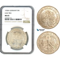 AI731, Germany, Weimar Republic, 5 Marks 1928 A, Berlin Mint, Silver, KM#56, Dav-966, Very lustruous, NGC MS 65