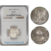 A32, South Africa (ZAR) Shilling 1892, Silver, Rare! NGC MS62