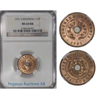 A34, Southern Rhodesia (Zimbabwe) 1/2 Penny 1951, NGC MS64RB