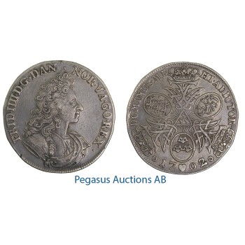 A41, Denmark, Frederik IV, Krone 1702, Silver (17.50g) Nicely Toned! Hede 36