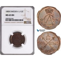 A5/1006 Sweden, Gustav IV Adolf, 1/12 Skilling 1808, Avesta Mint, SM 66, NGC MS65BN