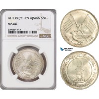 A5/1048 United Arab Emirates, Ajman, 5 Riyals AH1389 / 1969, Silver, KM# 3.1, NGC MS66