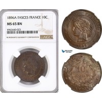 A5/363 France, Third Republic, 10 Centimes 1896 A, Paris Mint, KM# 815.1, NGC MS65BN