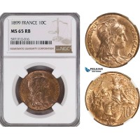A5/373 France, Third Republic, 10 Centimes 1899, Paris Mint, KM# 843, NGC MS65RB