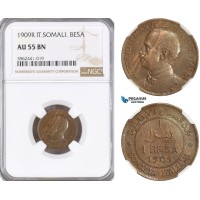 A5/567 Italian Somaliland, Vittorio Emanuele III, Besa 1909 R, Rome Mint, KM# 1, NGC AU55BN