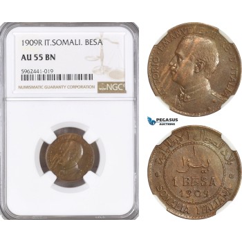 A5/567 Italian Somaliland, Vittorio Emanuele III, Besa 1909 R, Rome Mint, KM# 1, NGC AU55BN