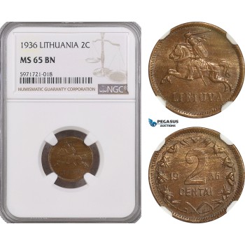 A5/599 Lithuania, 2 Centai 1936, KM# 80, NGC MS65BN