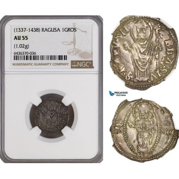 A5/770 Ragusa (Dubrovnik) 1 Gros (1337-1438) Silver, CNI 24 var., NGC AU55, Cabinet toning!