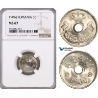 A5/800 Romania, Carol I, 5 Bani 1906 J, Hamburg Mint, Schäffer/Stambuliu 059a, NGC MS67