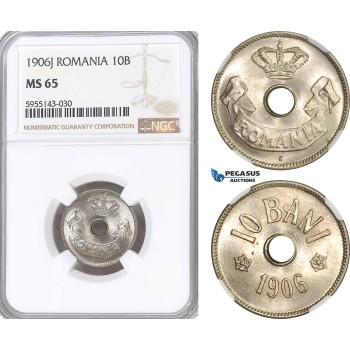 A5/803 Romania, Carol I, 10 Bani 1906 J, Hamburg Mint, Schäffer/Stambuliu 059a, NGC MS65