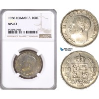 A5/831 Romania, Carol II, 100 Lei 1936, Bucharest Mint, Schäffer/Stambuliu 094, NGC MS61