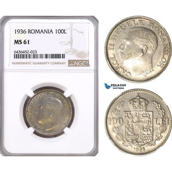 A5/831 Romania, Carol II, 100 Lei 1936, Bucharest Mint, Schäffer/Stambuliu 094, NGC MS61