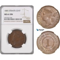 A5/987 Straits Settlements, Victoria, 1 Cent 1885, London Mint, KM# 9a, NGC MS61BN