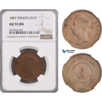 A5/988 Straits Settlements, Victoria, 1 Cent 1887, London Mint, KM# 16, NGC AU55BN