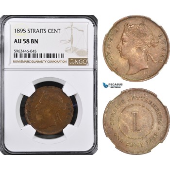 A5/992 Straits Settlements, Victoria, 1 Cent 1895, London Mint, KM# 16, NGC AU58BN
