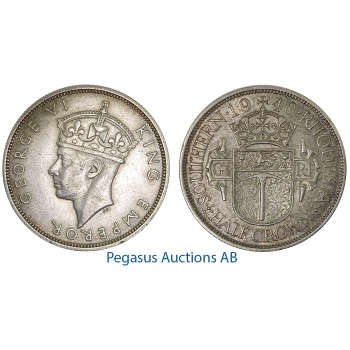 A54, Southern Rhodesia (Zimbabwe) George VI, Half Crown 1940, Very Nice!