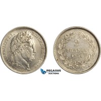 A6/104, France, Louis Philippe I, 2 Francs 1846 A, Paris Mint, Silver, Gad. 520, Lightly cleaned VF-EF