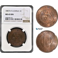 A6/110, French Indo-China, 1 Centime 1887 A, Paris Mint, KM# 7, NGC MS65BN