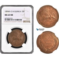 A6/119, German New Guinea, 10 Pfennig 1894 A, Berlin Mint, KM# 3, NGC MS63RB
