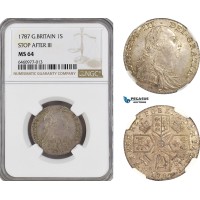 A6/123, Great Britain, George III, Shilling 1787, Stop after III, London Mint, Silver, KM# 607.1, Lovely champagne toning, NGC MS64