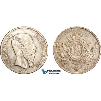 A6/179, Mexico, Maximillian, Peso 1866 Mo, Mexico City Mint, Silver, KM# 388.1, Little remaining lustre, Obv. Cleaned, VF-EF