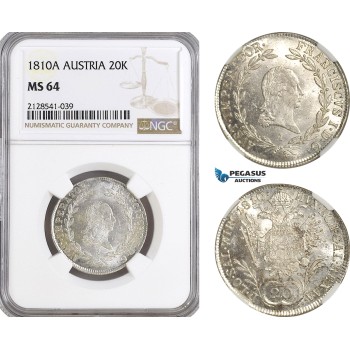 A6/33, Austria, Franz II, 20 Kreuzer 1810 A, Vienna Mint, Silver, Herinek 697, Light toning! NGC MS64