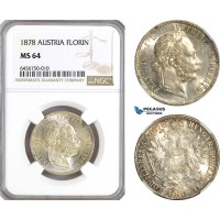 A6/42, Austria, Franz Joseph, 1 Florin 1878, Vienna Mint, Silver, KM# 2222, Light champagne toning! NGC MS64