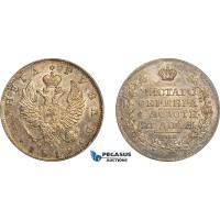 A6/437, Russia, Alexander I, Rouble 1819 СПБ-ПС, St. Petersburg Mint, Silver, KM C# 130, Very Lustrous, Dark toning! aUNC