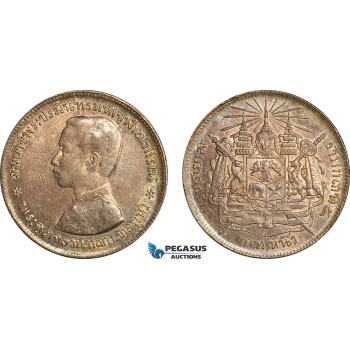 A6/504, Thailand, Rama V, 1 Baht ND (1876-1900) Silver, KM Y# 34, Dark toning! EF-UNC