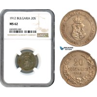 A7/107, Bulgaria, Ferdinand I, 20 Stotinki 1912, Kremnica Mint, KM# 26, Fully frosted! NGC MS62