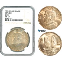 A7/159, China, Republic, Dollar Yr. 23 (1934) Shanghai Mint, Silver, L&M 110, Light champagne toning, NGC MS63 
