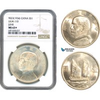 A7/160, China, Republic, Dollar Yr. 23 (1934) Shanghai Mint, Silver, L&M 110, Blast white!, NGC MS63+ 