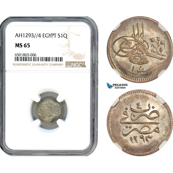A7/170, Egypt (Ottoman Empire) Abdul Hamid II, 1 Qirsh AH1293//4, Misr Mint, Silver, KM# 277, Light toning with full Mint luster, NGC MS65