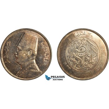 A7/177, Egypt, Fuad, 20 Piastres AH1352//1933, London Mint, Silver, KM# 352, Dark toning with much luster! EF
