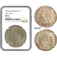 A7/193, France, Louis XV, Ecu 1762 COW, Pau Mint, Silver, Gad. 322a, Dav-A1331, Minor adjustments, fine old toning with great eye apeal! NGC MS62, Top Pop! Single finest graded!