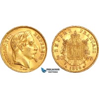 A7/218, France, Napoleon III, 20 Francs 1868 A, Paris Mint, Gold (6.45g, 0.1867 oz AGW) EF