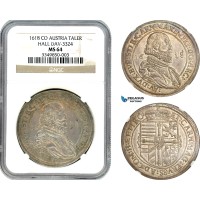 A7/22, Austria, Archduke Maximilian, Taler 1618 CO, Hall Mint, Silver, Dav-3324, Multicolour toning with full Mint luster! Conditionally Rare! NGC MS64