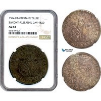 A7/267, Germany, Saxony-Albertine, Christian II, with Johann Georg and August, Elector, Taler 1594 HB, Dresden Mint, Silver, Dav-9820, Old cabinet toning! NGC AU53