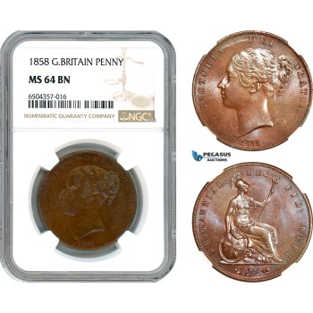 A7/283, Great Britain, Victoria, Penny 1858, London Mint, W.W. on truncation, Spink 3948, A flashy coin! NGC MS64BN