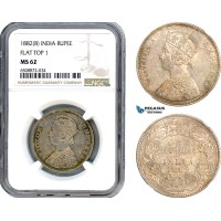 A7/328, India (British) Victoria, 1 Rupee 1882 B, Flat Top 1, Bombay Mint, Silver, KM# 492, Fine violet/amber toning! NGC MS62
