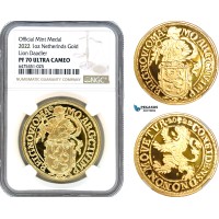 A7/402, Netherlands, Holland, Lion Daalder (Dollar) Medal (1 oz) 2022 R, Houten Mint, Gold KM# -, Mintage 25pcs, NGC PF70 Ultra Cameo, includes COA+ Original box!