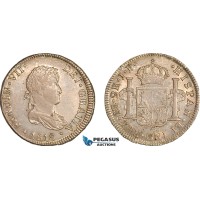 A7/438, Peru, Ferdinand VII. of Spain, 2 Reales 1818 LIMA JP, Lima Mint, Silver, KM# 115.1, Green/grey toning! EF