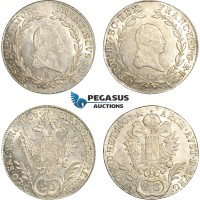 A7/53, Austria, Franz II, Lot 2x 20 Kreuzer 1803 C & 1808 B, EF-UNC