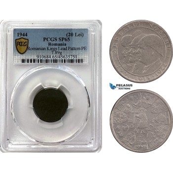 A7/539, Romania, Mihai I, Pattern Medallic 20 Lei 1944, Bucharest Mint, Lead (7.89g) Plain edge, Coin rotation, Schäffer/Stambuliu 192-Var., (Unpublished metal) PCGS SP65, Top Pop! Very Rare!