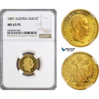 A7/71, Austria, Franz Joseph, Ducat 1887, Vienna Mint, Gold, KM# 2267, NGC MS63PL