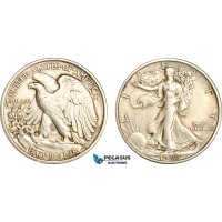 A7/743, United States, Walking Liberty Half Dollar (50C) 1920 S, San Francisco Mint, Silver, KM# 142, Hints of toning! VF-EF 