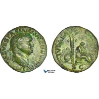 A7/8, Roman Empire, Vespasian (AD 69-79) Æ As (9.69g) Rome Mint, AD 77-78, JUDAEA CAPTA (The motif is a tribute to his son Titus and his successful suppression of the Jewish revolt) RIC 1233(595), Olive green patina, VF-EF, Rare!