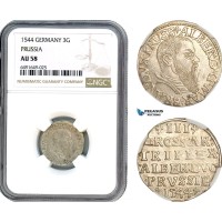 A8/174, Germany, Prussia, Albert I, 3 Groschen (Trojak) 1544, Silver, Iger Pr.44.2.b (R1) Poland related, Much remaining lustre, NGC AU58, Pop 2/1
