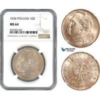 A8/354, Poland, 10 Zlotych 1936, Silver, Y#29, Schon#28, Lustrous cabinet toning, NGC MS64
