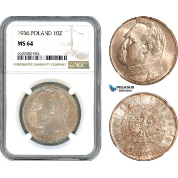 A8/354, Poland, 10 Zlotych 1936, Silver, Y#29, Schon#28, Lustrous cabinet toning, NGC MS64